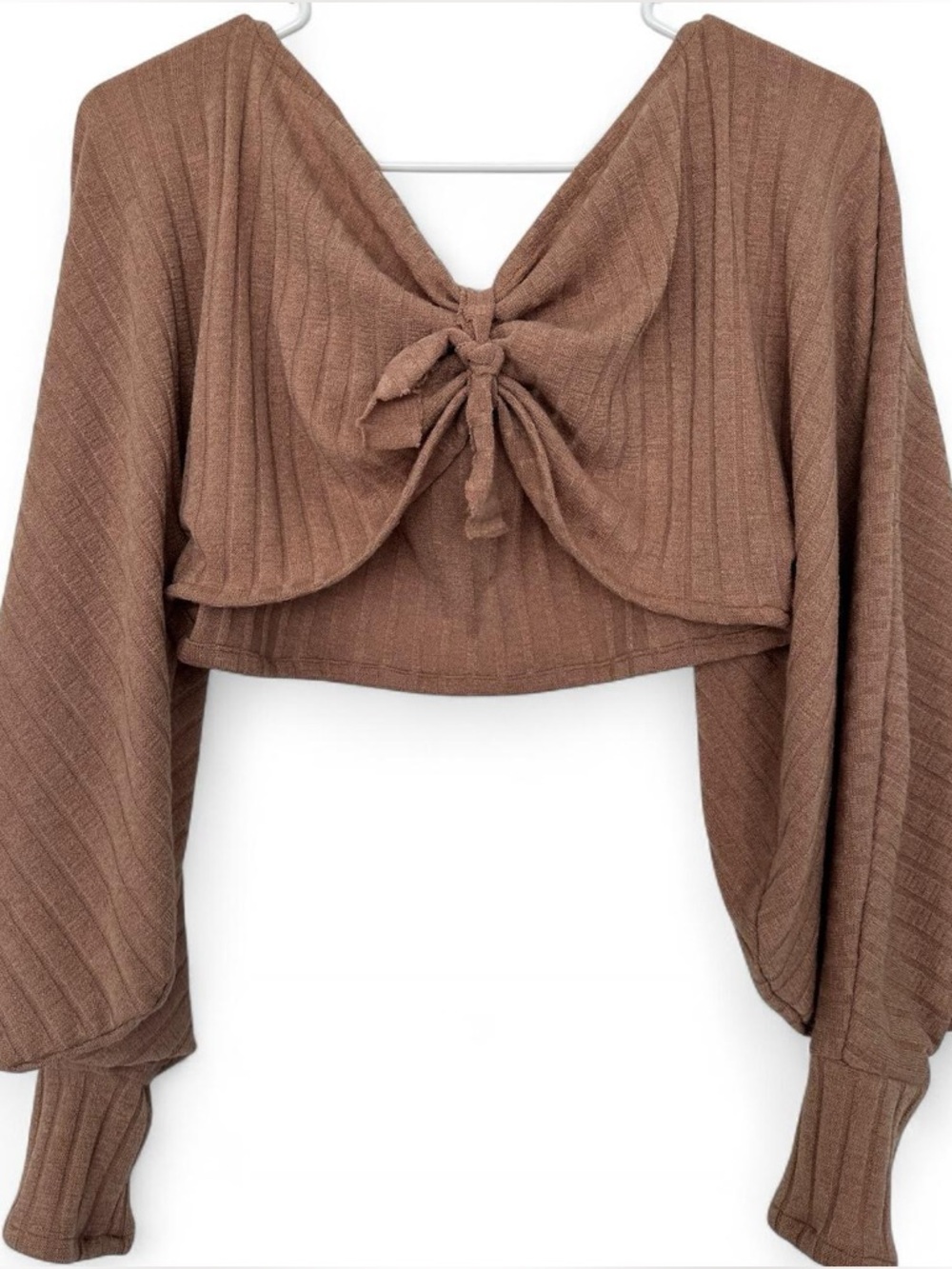 Adriana Sahar Tan Ribbed Cropped Teddy Top